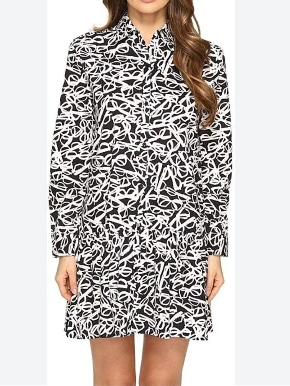 Kate Spade New York Glasses Print Long Sleeve Sleepshirt Dress M Button Front